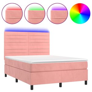 vidaXL Sommier à lattes de lit avec matelas LED Rose 140x200cm Velours