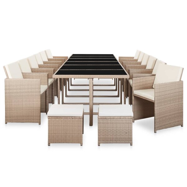 Salon de jardin meuble d'extérieur ensemble de mobilier avec coussins 17 pièces résine tressée beige 02_0018287