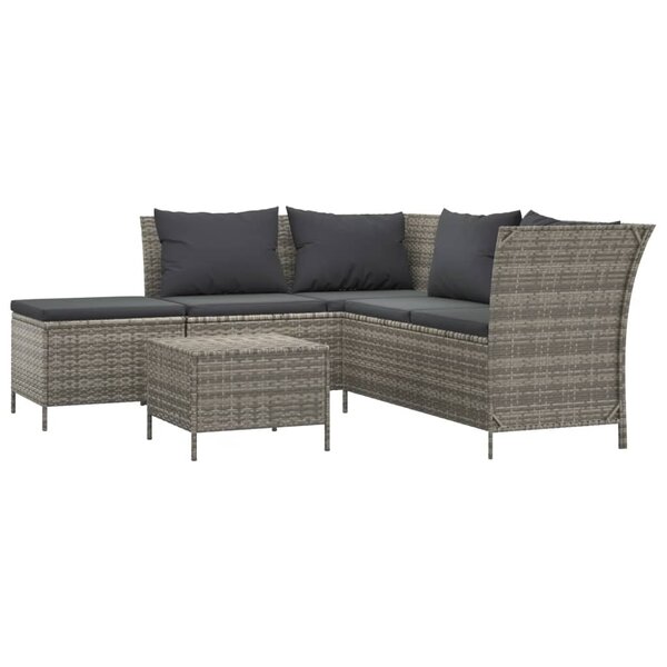 vidaXL Salon de jardin 4 Pièces avec coussins Gris Résine tressée