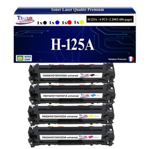 T3AZUR - 4x Cartouches compatibles avec 125A pour HP Color LaserJet CP1200 CP1210 CP1213 CP1214 CP1214N CP1215 CP1216 CP1217 CP1500 CP1510 CP1510 CP1513 CP1513N (CB540A)