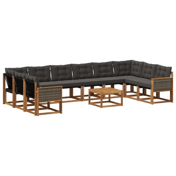 vidaXL Ensemble de canapés d'extérieur 11 pc Naturel et noir