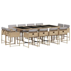 vidaXL Ensemble à manger de jardin coussins 13 Pièces mélange beige rotin
