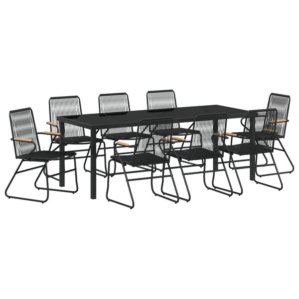 vidaXL Ensemble de salle à manger de jardin 9 pièces Noir Rattan PVC