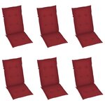 vidaXL Chaises de jardin lot de 6 avec coussins bordeaux Bois de teck
