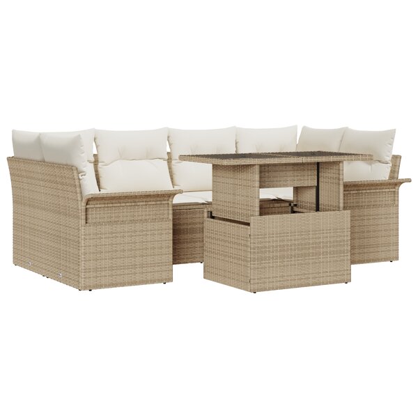 vidaXL Ensemble de canapés de jardin de 7 pièces avec coussins en poly rotin beige