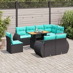vidaXL Salon de jardin 9 Pièces avec coussins noir résine tressée