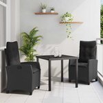 vidaXL Ensemble de salle à manger pour jardin 3 Pièces Noir polyrotin