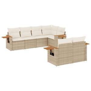 vidaXL Salon de jardin avec coussins 7 Pièces beige résine tressée