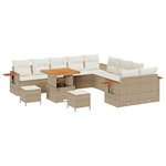 Ensemble de Canapé de Jardin de 13 Pièces avec Coussins Beige Poly Rattan Acacia
