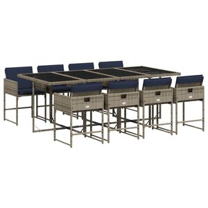 vidaXL Ensemble à manger de jardin 9 Pièces coussins gris résine tressée