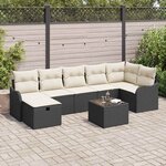 vidaXL Ensemble de canapé de jardin avec coussin 8 Pièces Noir et crème