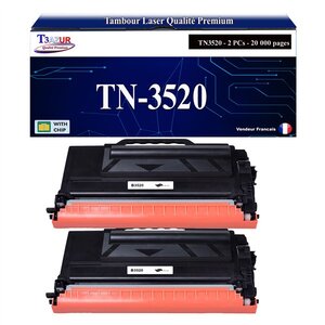 T3AZUR - 2x Toners compatibles avec Brother TN-3520  TN 3520 pour Brother HL-L6400DW L6400DWT L6250DW  MFC-L6900DW L6750DW Noir - 20 000 pages