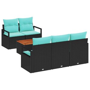 vidaXL Ensemble de canapé de jardin avec coussin 6 Pièces Noir polyrotin