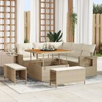 Ensemble de 8 Pièces de Canapés de Jardin avec Coussins Beige Poly Rattan Acacia