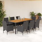vidaXL Ensemble à manger de jardin et coussins 9 Pièces noir rotin acacia