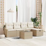 vidaXL Ensemble de Canapé de Jardin 6 Pièces avec Coussins Beige Rattan Poly
