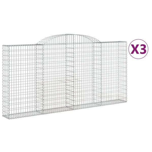 vidaXL Paniers à gabions arqués 3 Pièces 300x30x140/160 cm fer galvanisé