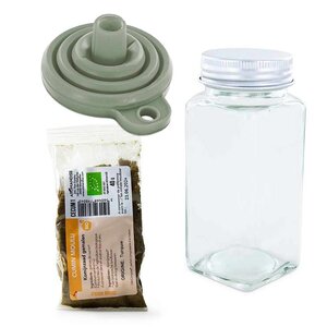 Flacon à épices poudreur + entonnoir + cumin bio 40 g