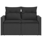 vidaXL Canapé de jardin avec coussins 2 places noir résine tressée
