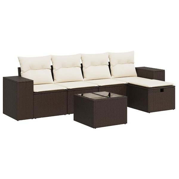 vidaXL Salon de jardin avec coussins 6 Pièces marron résine tressée