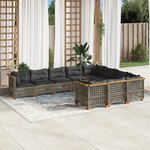 vidaXL Salon de jardin avec coussins 10 Pièces gris résine tressée