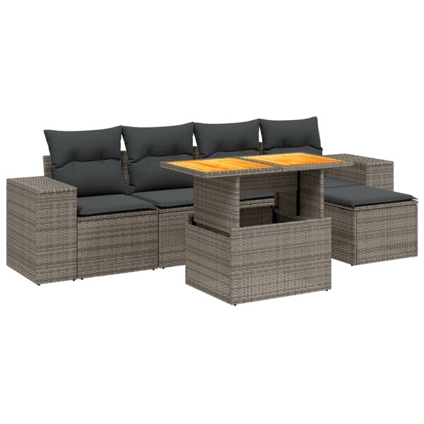 vidaXL Salon de jardin 6 Pièces avec coussins gris résine tressée