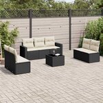 vidaXL Salon de jardin 8 Pièces avec coussins noir résine tressée