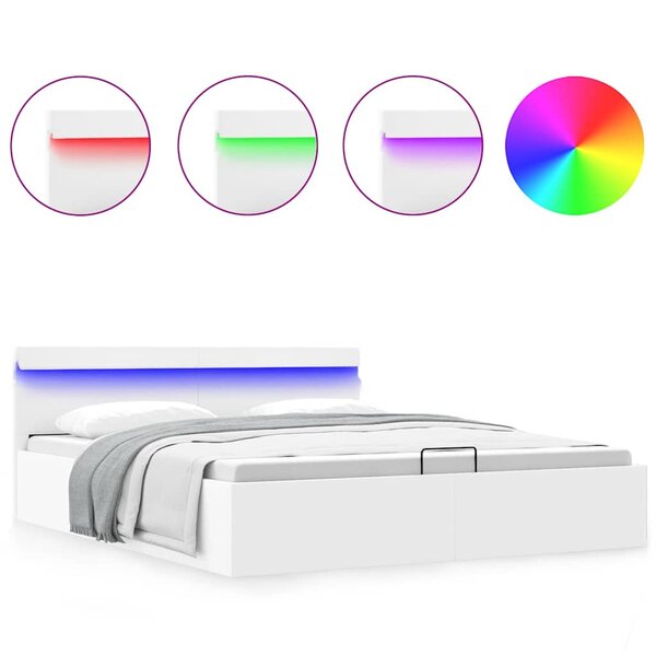 vidaXL Cadre de lit à rangement hydraulique sans matelas avec LED