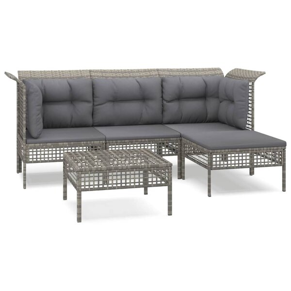 vidaXL Salon de jardin 5 Pièces avec coussins Gris Résine tressée
