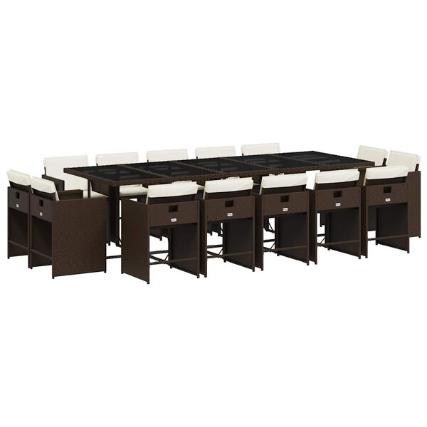 vidaXL Ensemble à manger de jardin avec coussins 15 Pièces marron rotin