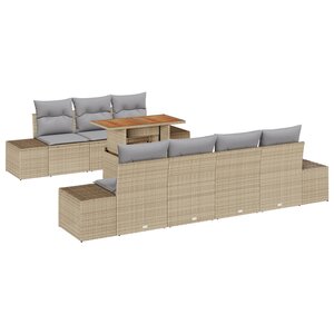 vidaXL Ensemble de jardin de 8 pièces avec coussins en poly rotin beige et acacia