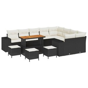 vidaXL Ensemble de canapé de jardin avec coussin 13 Pièces Noir et Crème