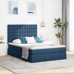 vidaXL Lit avec rangement et matelas Bleu 140 x 200 cm tissu