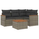vidaXL Salon de jardin 5 Pièces avec coussins gris résine tressée