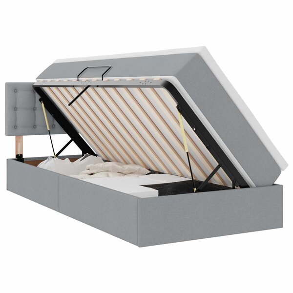 vidaXL Lit de rangement LED avec matelas Gris clair 90 x 190 cm Tissu