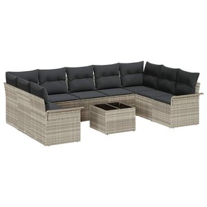 vidaXL Ensemble de canapé de jardin 10 Pièces Gris polyrotin