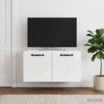 vidaXL Meuble TV mural Montage mural Blanc brillant 59 5 x 41 x 30 cm