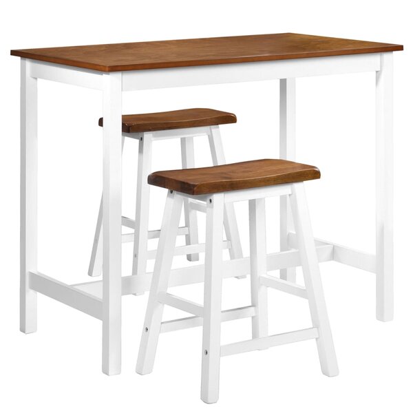 vidaXL Table de bar et tabouret 3 Pièces Bois massif