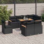 vidaXL Salon de jardin avec coussins 9 Pièces noir résine tressée acacia
