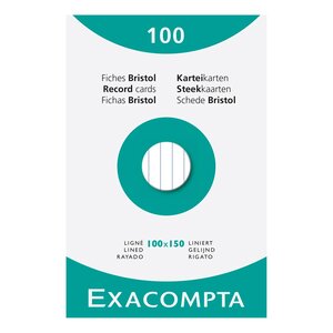 Étui De 100 Fiches - Bristol Ligné Non Perforé 100x150mm - Blanc - X 10 - Exacompta