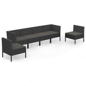 Salon de jardin meuble d'extérieur ensemble de mobilier 6 pièces avec coussins résine tressée noir 02_0016911