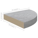 vidaXL Étagères d'angle murales 2 Pièces Gris béton 25x25x3 8 cm MDF