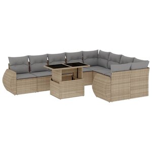 vidaXL Salon de jardin avec coussins 10 Pièces beige résine tressée