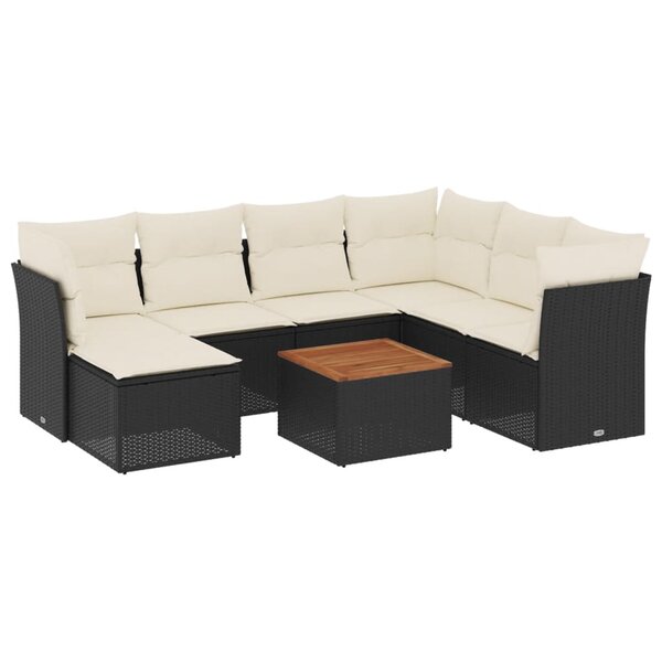 vidaXL Salon de jardin 8 Pièces avec coussins noir résine tressée