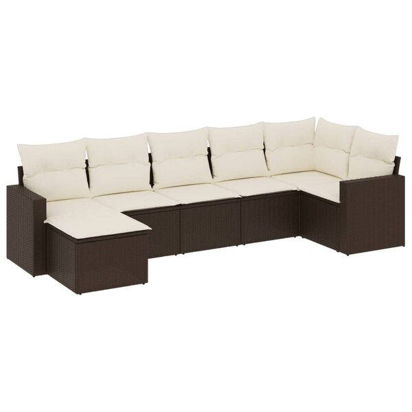 vidaXL Salon de jardin avec coussins 7 Pièces marron résine tressée