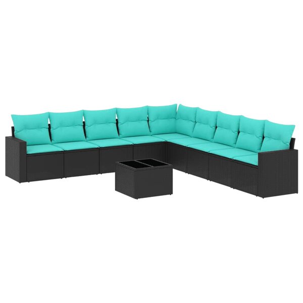 vidaXL Salon de jardin 10 Pièces avec coussins noir résine tressée