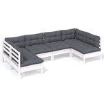 vidaXL Salon de jardin 6 Pièces avec coussins blanc bois de pin massif