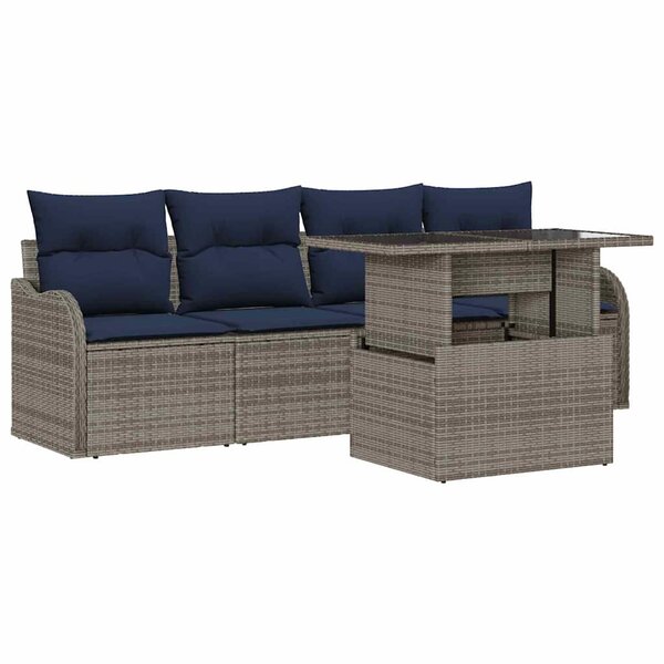 vidaXL Ensemble de canapé de jardin avec coussin 5 Pièces Gris Poly rotin
