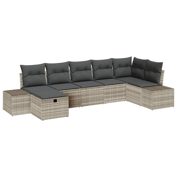 vidaXL Ensemble de canapé de jardin 7 Pièces Gris clair Poly rotin