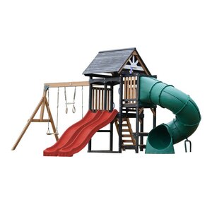 Aire de jeux - Toboggan rouge et toboggan tubulaire - Cody